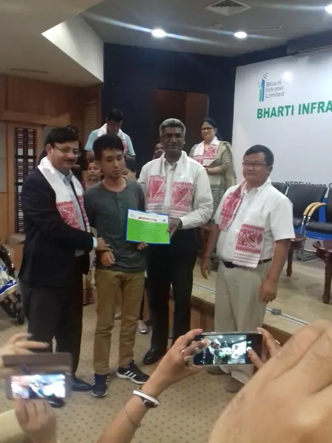 Ruokuowetuo Riipreo (low vision) received scholarship award from Bharti Infratel at Guwahati, 2017