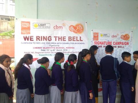 Various school students signing on the Signature Campaign for 'Ring the Bell' activity for RAISE-NE. Various school students signing on the Signature Campaign for 'Ring the Bell' activity for RAISE-NE.