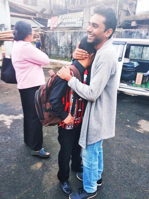 CBS student, Aripong, bidding his farewell in tears to his beloved friend and mentor for the Children Parliament, Denzil from 'Nine is Mine'. CBS student, Aripong, bidding his farewell in tears to his beloved friend and mentor for the Children Parliament, Denzil from 'Nine is Mine'.